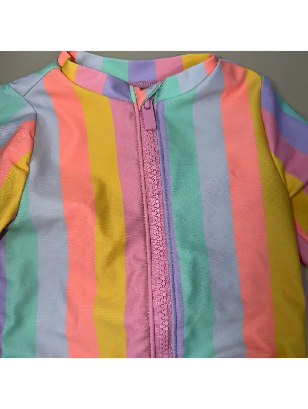 Old Navy Rainbow Stripe Long Sleeve One-Piece Swimsuit 6-12 Months